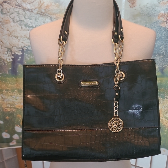 Anne Klein Black Croc-Embossed Tote Bag - Picture 1 of 6